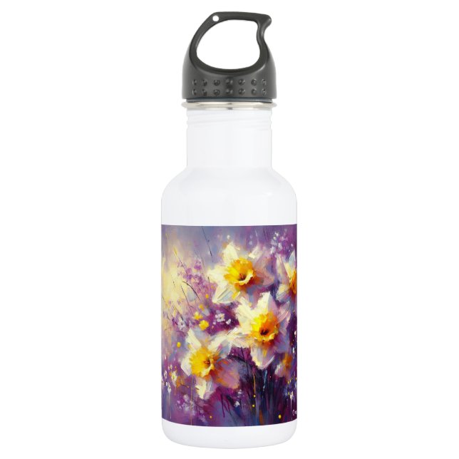 Botella De Agua Impresionante Daffodil Floral Purple Yellow Art (Anverso)