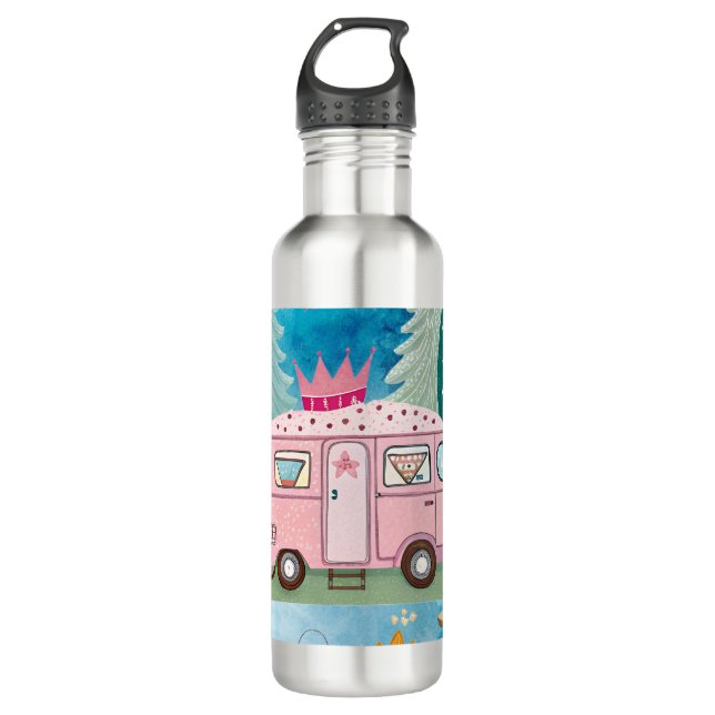 Botella De Agua Impresionante escena de Van Camping de Camper Rosa (Anverso)