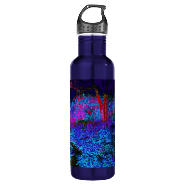 Botella De Agua Impresionante paisaje azul oscuro y jardín rojo (Anverso)