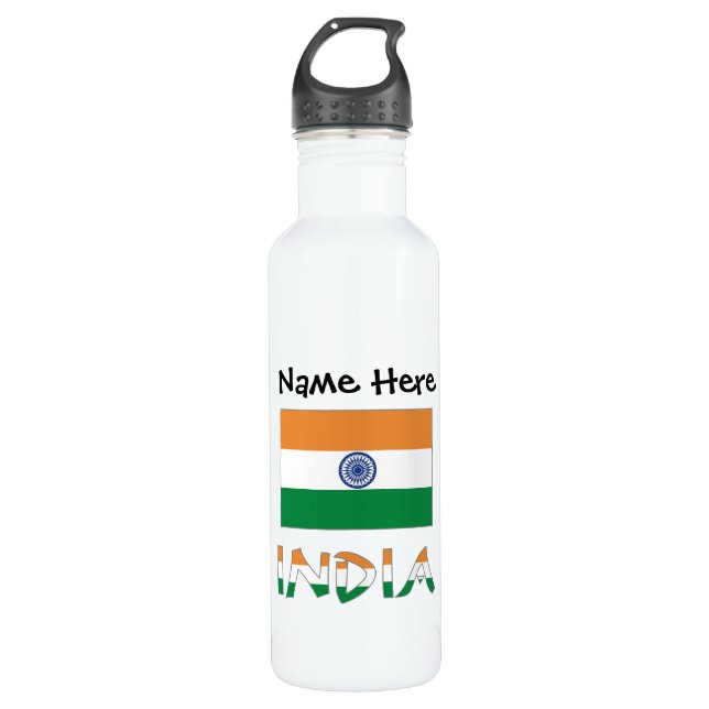Botella De Agua India: La bandera india es personalizada (Anverso)