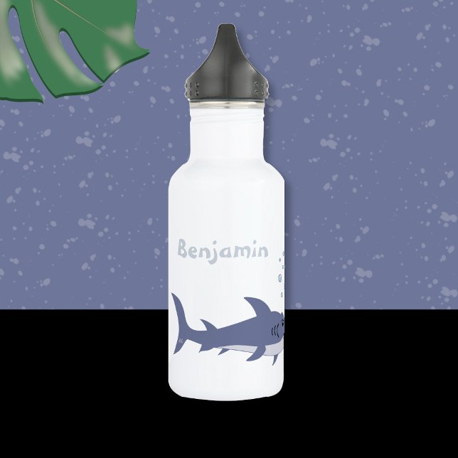 Botella de agua infantil de tiburón personalizado  (Cartoon shark kid water bottle with name .)