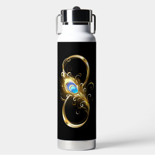 Botella De Agua Infinito con la pluma de pavo real dorado
