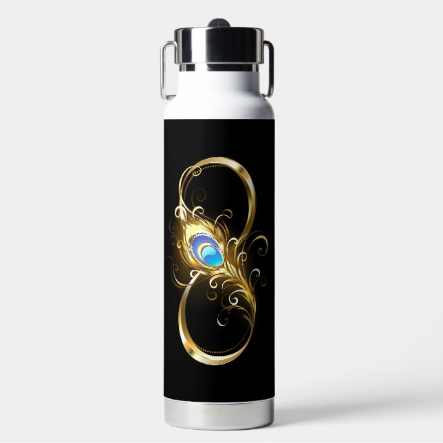 Botella De Agua Infinito con la pluma de pavo real dorado (Frente)