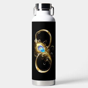 Botella De Agua Infinito con la pluma de pavo real dorado