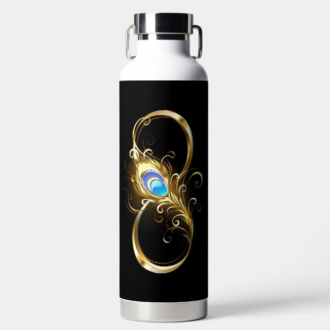 Botella De Agua Infinito con la pluma de pavo real dorado (Delantero)
