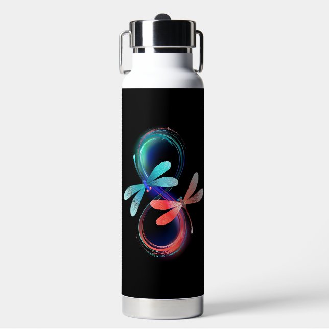 Botella De Agua Infinito con libélulas brillantes (Frente)