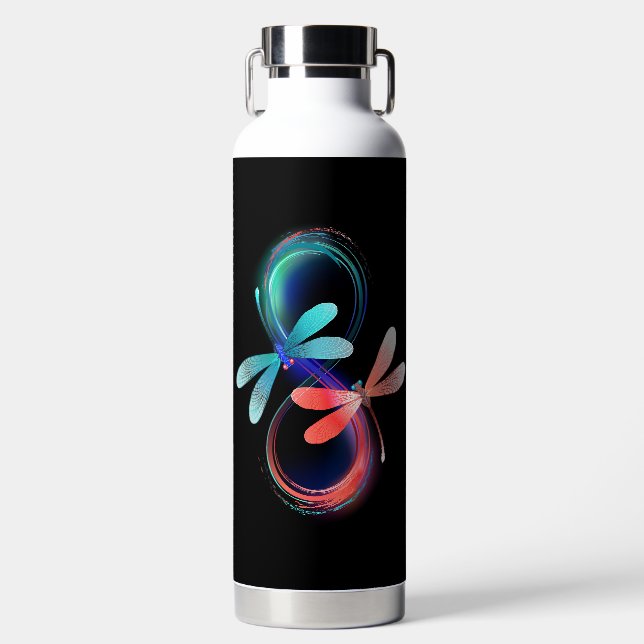 Botella De Agua Infinito con libélulas brillantes (Delantero)