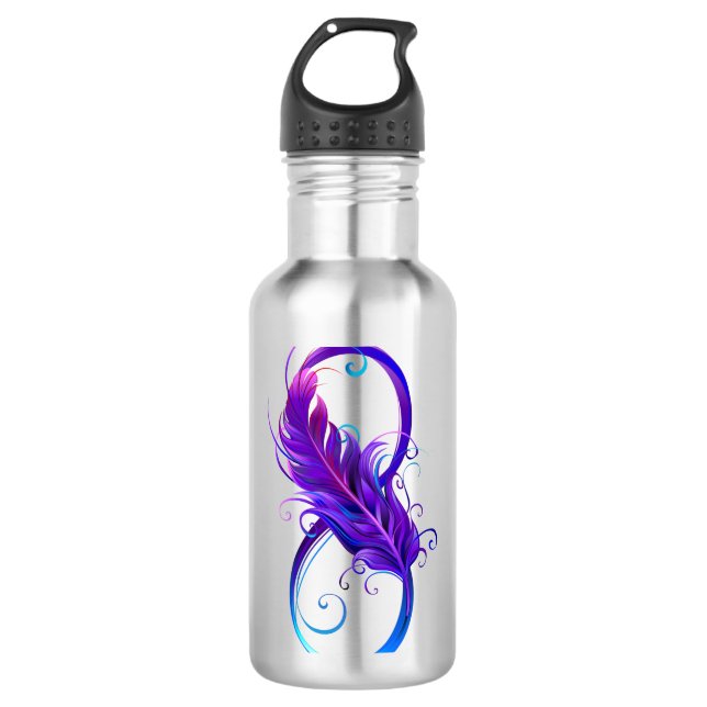 Botella De Agua Infinito con plumas púrpura (Anverso)