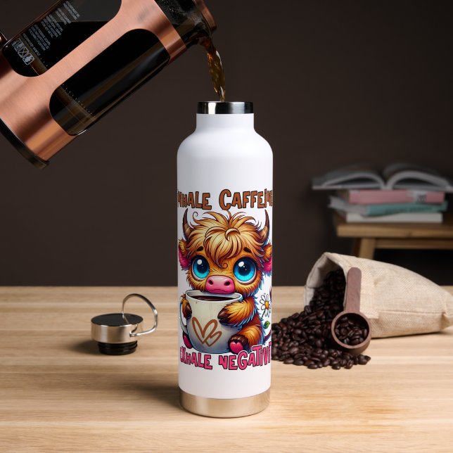 Botella De Agua Inhale Caffeine Exhale Negativity  (Café (girado))