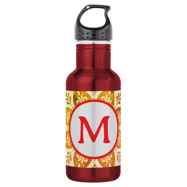 Botella De Agua Inicial de Monograma Boho Mandala (Anverso)