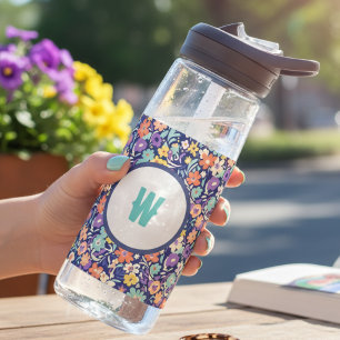 Botella De Agua Inicial Floral Boho – Regalo de Monograma para Ell