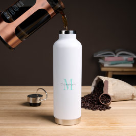 Botella De Agua Inicial y nombre personalizados con monograma Aqua