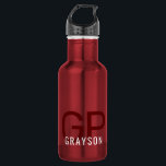 Botella De Agua Iniciales modernas y nombre impreso rojo pequeño<br><div class="desc">Pequeña botella de agua metalizado roja con una imprenta simple y subestimada personalizada con un nombre neutral de género y un monograma con 2 letras iniciales que se pueden editar a cualquier tipo de letra o color para diseñar una botella de agua que sea perfecta para uso de oficina, deportes,...</div>