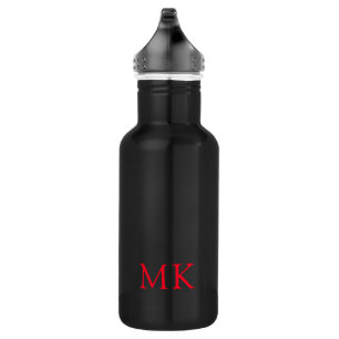 Botella De Agua Iniciales monográficas personalizadas negro rojo m
