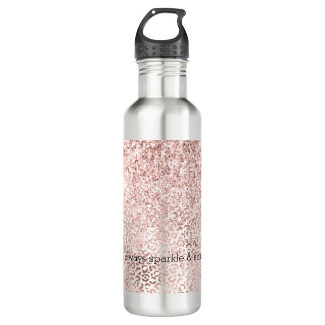 Botella De Agua Inspiración en el Leopard del Purpurina Glam Pink  (Anverso)