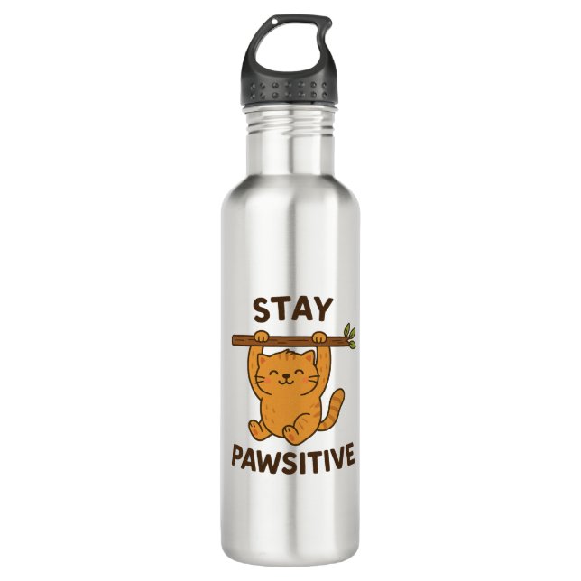 Botella De Agua  Inspiring "Stay pawsitive" Quote Print (Anverso)