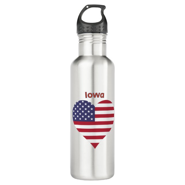 Botella De Agua Iowa Bandera Americana Corazón (Anverso)