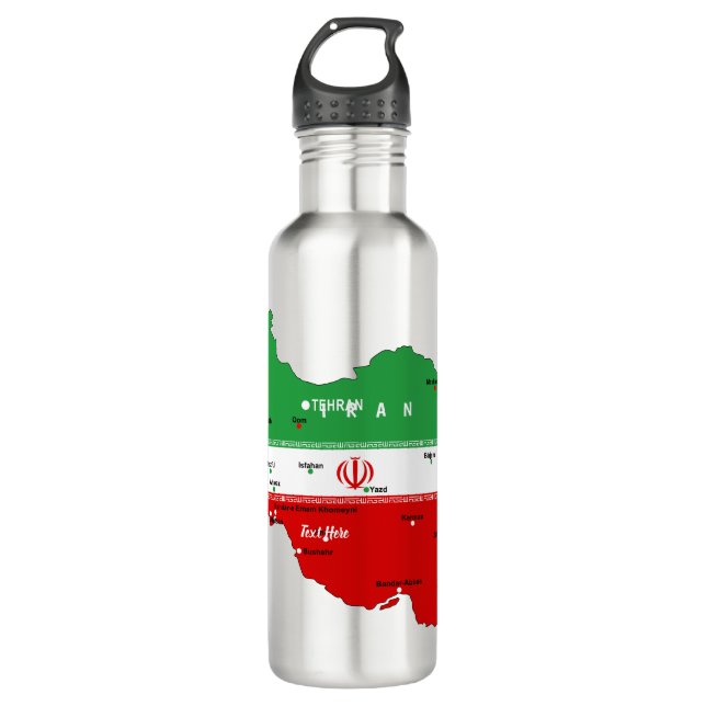 Botella De Agua Iran Map with Flag and Emblem (Anverso)