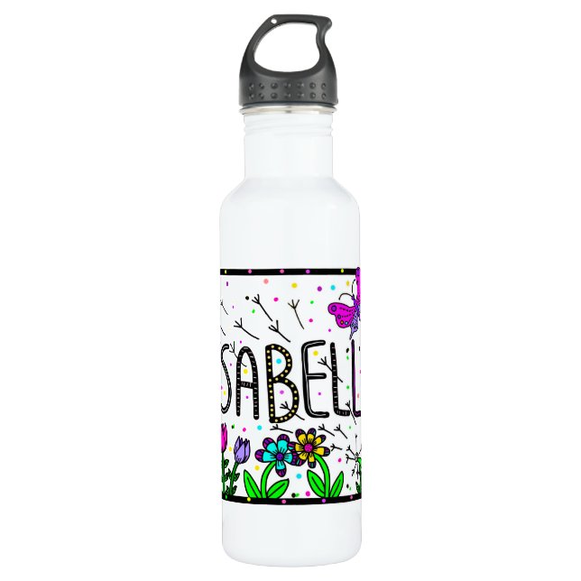 Botella De Agua Isabella, Chica Nombre Arte Whimsical (Anverso)
