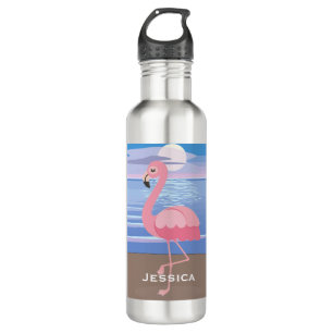 Botella De Agua Isla Tropical Flamingo