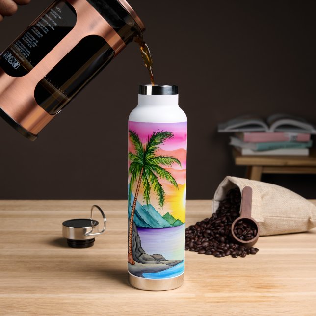 Botella De Agua Island Tropical Beach Sunset (Café (girado))