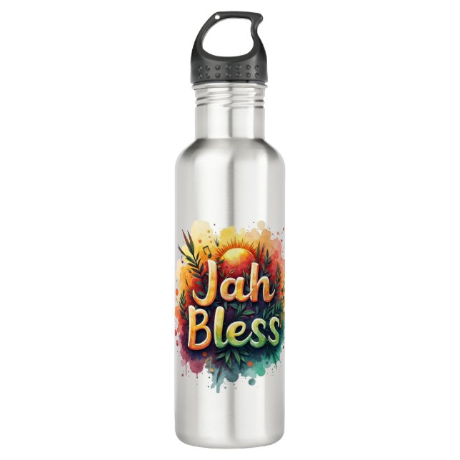 Botella De Agua Jah Bless Reggae Watercolor (Anverso)