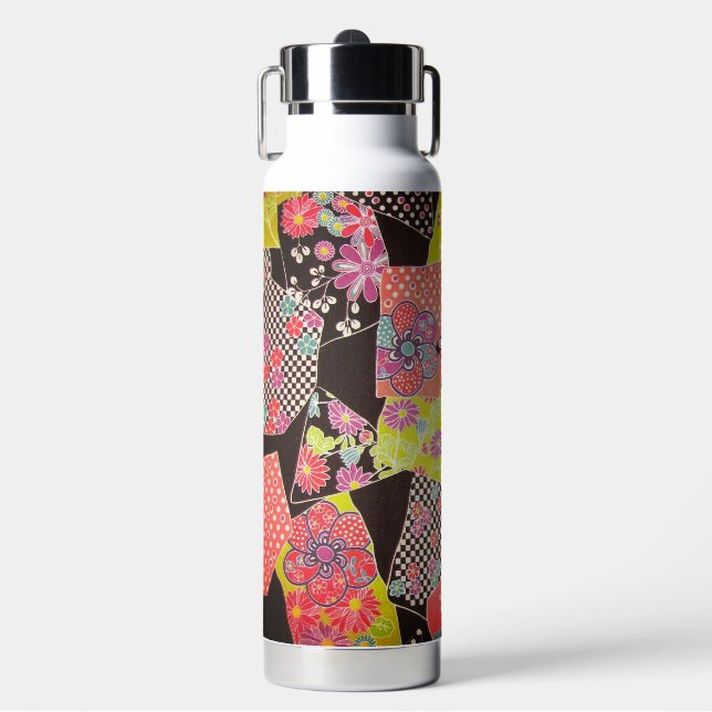 Botella De Agua Japanese KIMONO Textile, Floral Pattern (Frente)