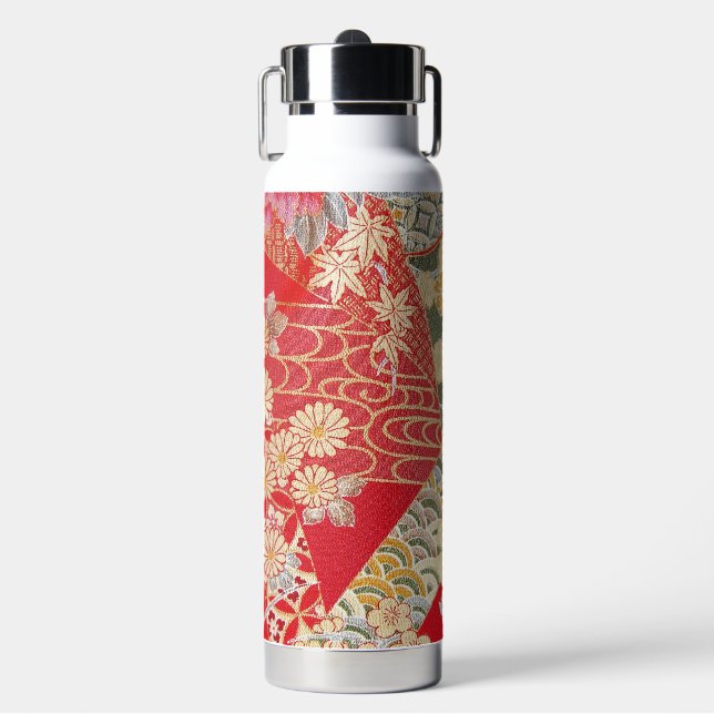 Botella De Agua Japanese KIMONO Textile, Floral Pattern (Frente)