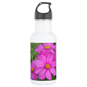 Botella De Agua Jardín de flores de cosmos rosados