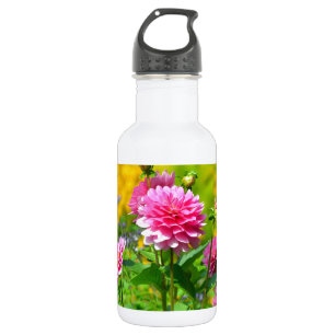 Botella De Agua Jardín de flores de dahlia rosa