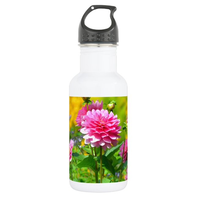 Botella De Agua Jardín de flores de dahlia rosa (Anverso)