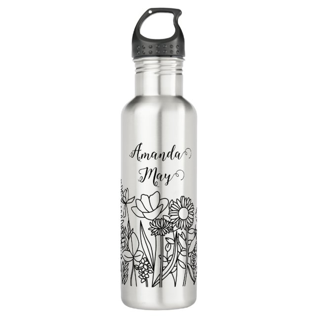 Botella De Agua Jardín de impresión negro (Anverso)