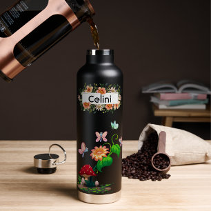Botella De Agua Jardín de Mariposas de Flores Silvestres con Nombr