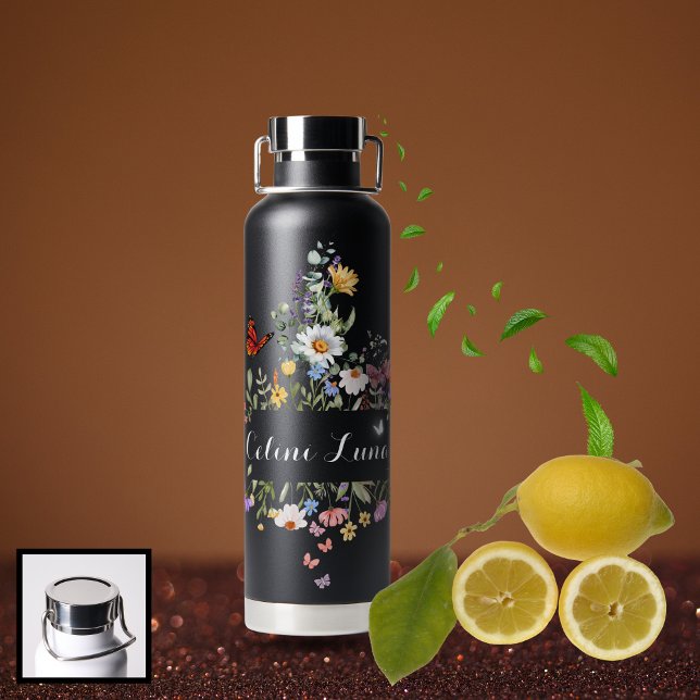 Botella De Agua Jardín de mariposas de flores silvestres personali (Personalized Wildflower Butterfly Garden Water Bottle)