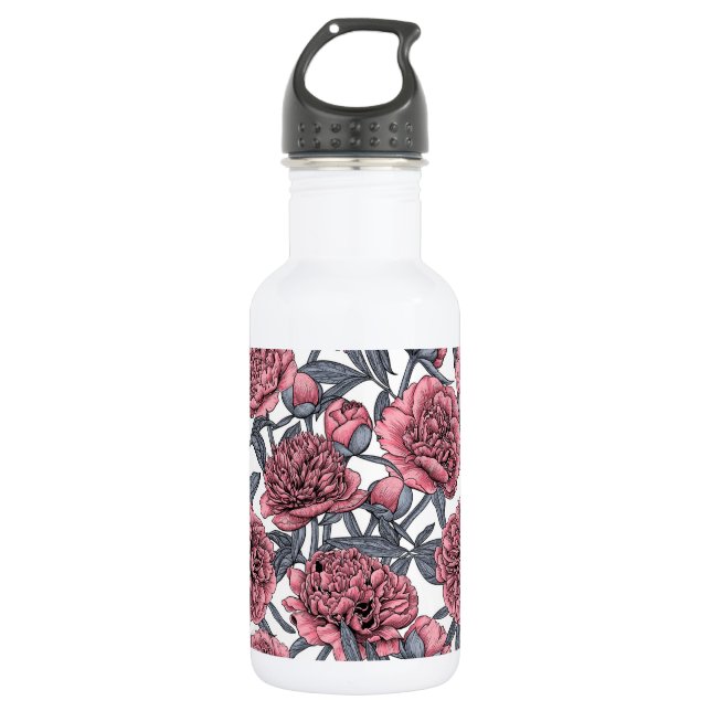 Botella De Agua Jardín de peones rosados (Anverso)