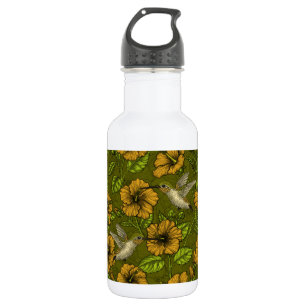Botella De Agua Jardín tropical nocturno amarillo y verde