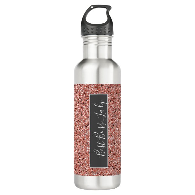 Botella De Agua Jefe Lady Rosa Gold Purpurina Sparkle (Anverso)