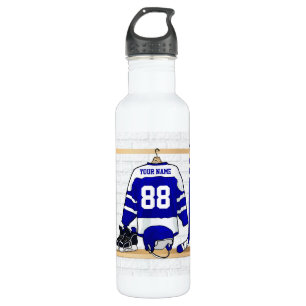 Botella De Agua Jersey azul y blanco personalizado del hockey