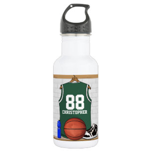 Botella De Agua Jersey de baloncesto blanco y verde personalizado
