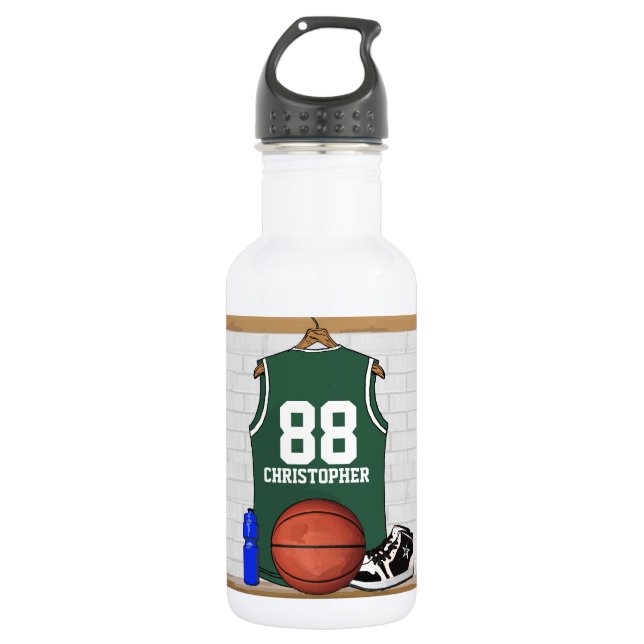 Botella De Agua Jersey de baloncesto blanco y verde personalizado (Anverso)