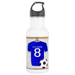 Botella De Agua Jersey de fútbol blanco azul personalizado del
