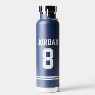 Botella De Agua Jersey de fútbol naval con nombre y número persona