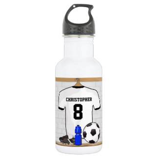 Botella De Agua Jersey de fútbol negro blanco personalizado del