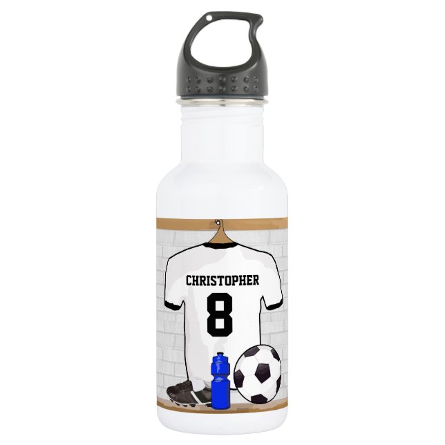 Botella De Agua Jersey de fútbol negro blanco personalizado del (Anverso)