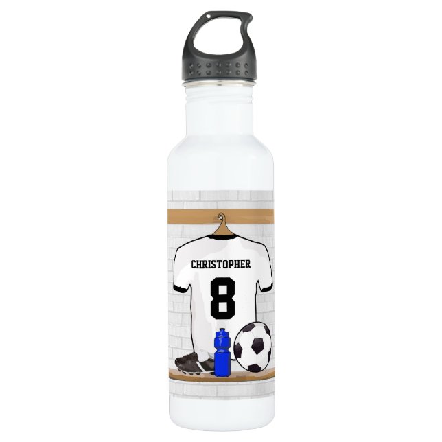 Botella De Agua Jersey de fútbol negro personalizado (Anverso)