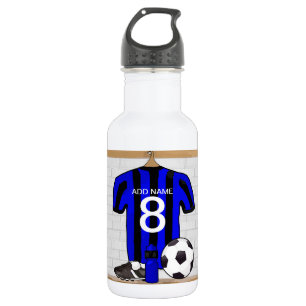Botella De Agua Jersey de fútbol negro y azul personalizado del