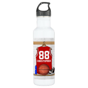 Botella De Agua Jersey rojo y blanco personalizado del baloncesto