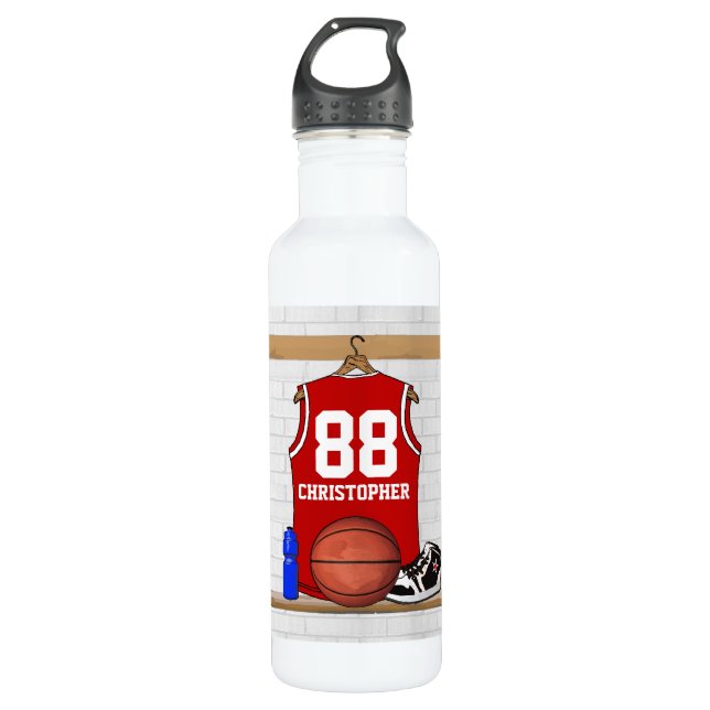 Botella De Agua Jersey rojo y blanco personalizado del baloncesto (Anverso)