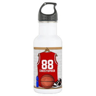 Botella De Agua Jersey rojo y blanco personalizado del baloncesto