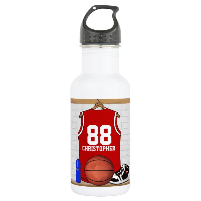 Botella De Agua Jersey rojo y blanco personalizado del baloncesto (Anverso)